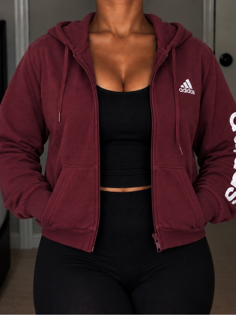 NWT Adidas Linear Full Zip French Terry Hoodie Maroon Burgundy